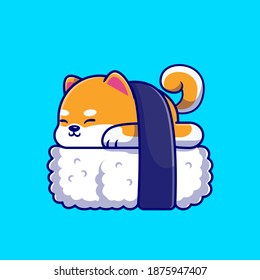 Cute Shiba Inu Hund Sushi Cartoon Vektorsymbol Illustration. Tierisches Lebensmittelsymbol Konzept isolierter Premium-Vektorgrafik. Flachbildkartonstil