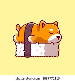 Cute Shiba Inu Dog Sushi Cartoon Vector Icon Illustration. Animal Food Icon Concept Isolated Premium Vector. Flat Cartoon Style