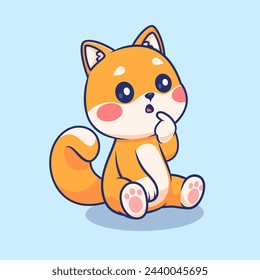 Cute Shiba Inu Dog Thinking Cartoon Vector Icon Illustration. Animal Nature Icon Concept Isolated Premium Vector. Flat Cartoon Style