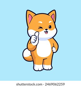 Lindo perro shiba inu con pulgares hacia arriba ilustración de dibujos animados de Vector de mano