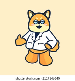 Cute Shiba inu dog try to be a doctor cartoon flat minimalism vector illustration