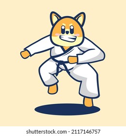 Cute Shiba inu dog try karate cartoon flat minimalism vector illustration