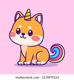 Cute Shiba Inu Dog Unicorn Cartoon Vector Icon Illustration. Animal Nature Icon Concept Isolated Premium Vector. Flat Cartoon Style