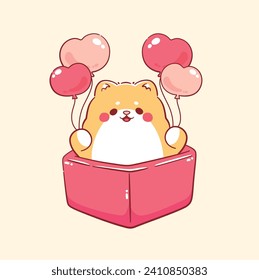 Cute shiba inu dog valentine's day kawaii cartoon illustration 


