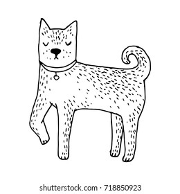Cute Shiba Inu dog - vector hand drawn illustration. Kawaii japanese puppy sketch
