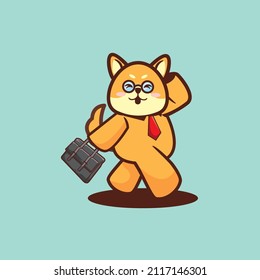 Cute Shiba inu dog walk to work cartoon flat minimalism vector illustration