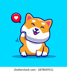 Cute Shiba Inu Dog Waving Hand Cartoon Vector Icon Illustration. Animal Nature Icon Concept Isolated Premium Vector. Flat Cartoon Style