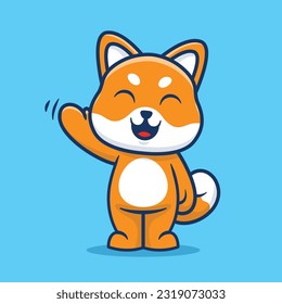 Cute shiba inu dog waving cartoon vector illustration isolated
