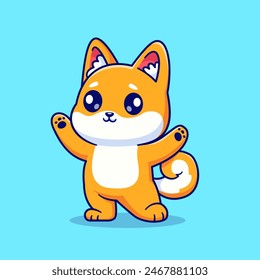 Ilustración linda del Vector de la historieta de la mano del perro de Shiba Inu. Icono de Naturaleza animal concepto de Vector Premium aislado. Estilo plano de dibujos animados