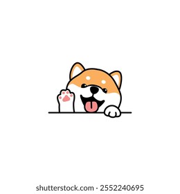 Cute shiba inu dog waving paw cartoon, vector illustration