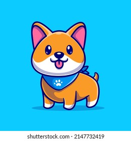 Cute Shiba Inu Dog Wearing Scraf Cartoon Vector Icon Illustration. Animal Nature Icon Concept Isolated Premium Vector. Flat Cartoon Style