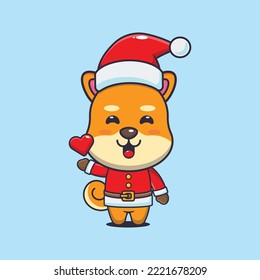 Cute shiba inu dog wearing santa costume. Cute christmas cartoon illustration. 