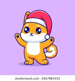 Cute Shiba Inu Dog Wearing Beanie Hat Winter Cartoon Vector Icon Illustration. Animal Fashion Icon Concept Isolated Premium Vector. Flat Cartoon Style