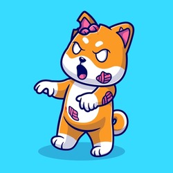 Cute Shiba Inu Dog Zombie Cartoon Vector Icon Illustration. Animal Halloween Icon Concept Isolated Premium Vector. Flat Cartoon Style 