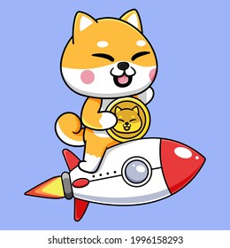 cute shiba inu with dogecoin and flying rocket svg