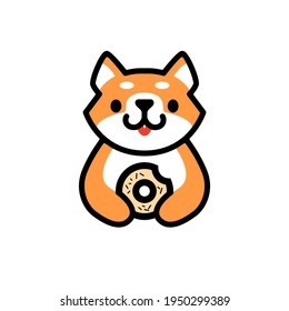 cute shiba inu donuts dog cartoon logo vector icon illustration