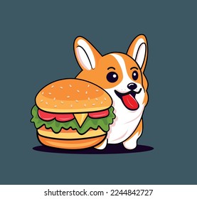 Cute shiba inu eating burger cartoon illustration Eps 10