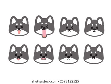 Cute Shiba Inu Expression Illustration Set