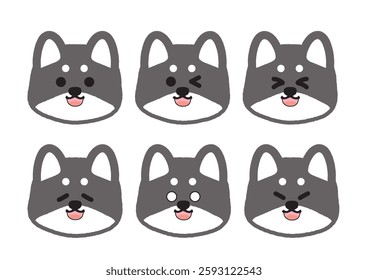 Cute Shiba Inu Expression Illustration Set with Smiling Mouth