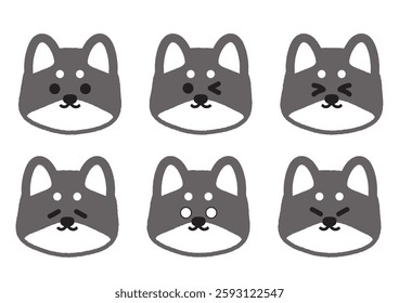 Cute Shiba Inu Expression Illustration Set with Smiling Mouth