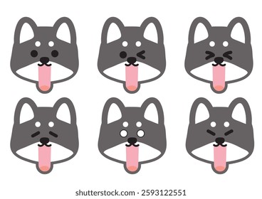 Cute Shiba Inu Expression Illustration Set with Wide Open Mouth