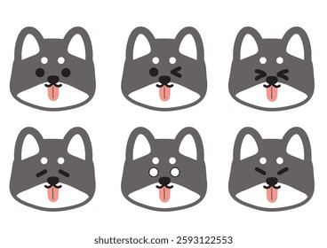 Cute Shiba Inu Expression Illustration Set with Smiling Mouth