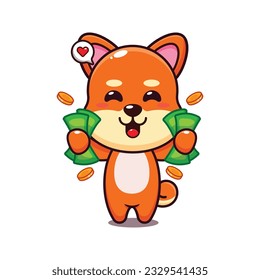 cute shiba inu holding money cartoon vector illustration.