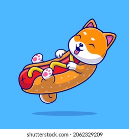 Cute Shiba Inu Hotdog Cartoon Vector Icon Illustration. Animal Food Icon Concept Isolated Premium Vector. Flat Cartoon Style