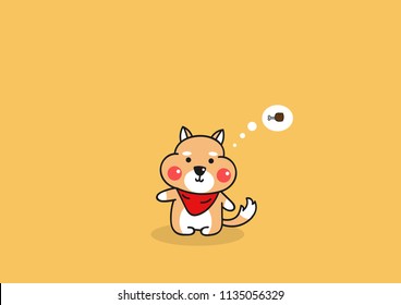 cute shiba inu hungry food cartoon vector. doodle dog.