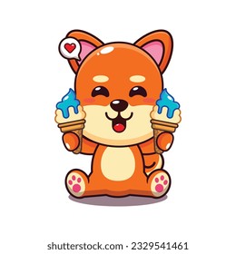 cute shiba inu with ice cream cartoon vector illustration.