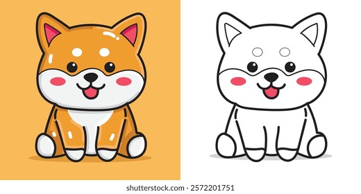 a Cute Shiba Inu Illustration Character for Design Element or Coloring Book Element