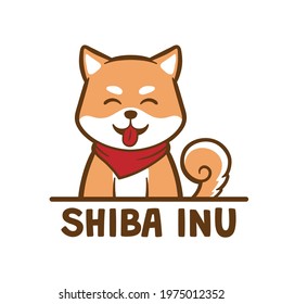 Cute Shiba Inu japanese dog wearing red scarf. Animal cartoon concept. Flat cartoon style suitable for animal, pet shop, pet logo, product. Isolated on white background. Vector illustration