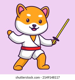 Cute Shiba Inu Karate in Cartoon. Animal Vector Illustration. Flat Style Concept.