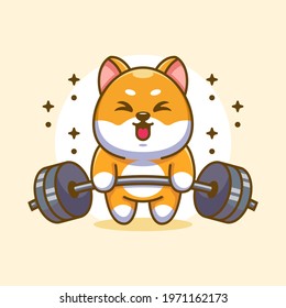 Cute shiba inu lifting weights cartoon