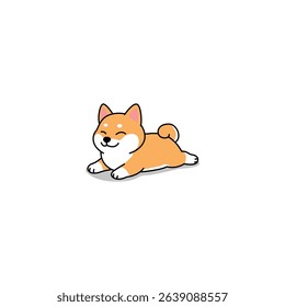 Cute shiba inu lying down with its eyes closed cartoon, looking peaceful and happy, vector illustration