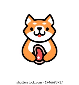 cute shiba inu meat food dog cartoon logo vector icon illustration