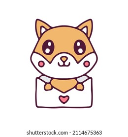 Cute shiba inu on love letter peking. Illustration for sticker and t shirt.