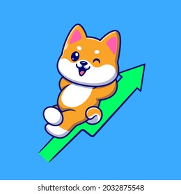 Cute Shiba Inu On Rising Graph Cartoon Vector Icon Illustration. Animal Finance Icon Concept Isolated Premium Vector. Flat Cartoon Style. 