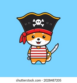 Cute shiba inu pirates cartoon icon illustration. Design isolated flat cartoon style