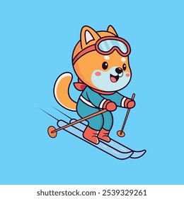 Lindo Shiba Inu jugando esquí de dibujos animados icono de Vector Ilustración.