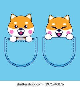 Cute shiba inu in the pocket vector design