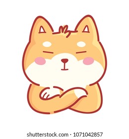 Cute Shiba Inu proud, haughty, resentful, offended emotions. Set of dog characters in vector hand drawn style, cartoon illustrations. As logo, mascot, sticker, emoji, emoticon