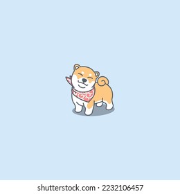 Cute shiba inu puppy with bandana cartoon, vector illustration	