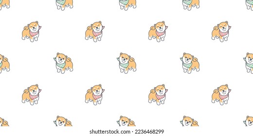 Cute shiba inu puppy with bandana cartoon seamless pattern, vector illustration	