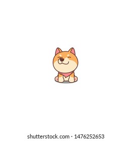 Cute shiba inu puppy sitting and smiling cartoon icon, vector illustration