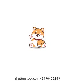 Nette shiba inu Welpe sitzend und winkende Pfote Cartoon, Vektorillustration