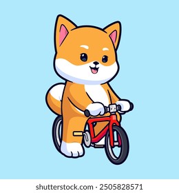 Nettes Shiba Inu Reiten Fahrrad Vektor Maskottchen Logo. Symbol für Tiertransporte, Abbildung.