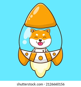 cute shiba inu riding flying rocket cartoon icon vector illustration animal doge transportation