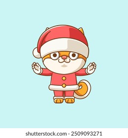 Cute shiba inu santa claus animal kawaii chibi character mascot illustration outline style design set