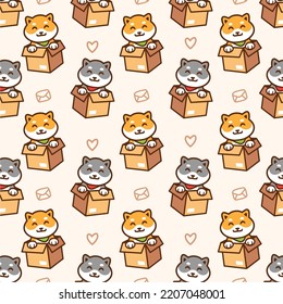 Cute shiba inu with scarf seamless pattern background Vector Image